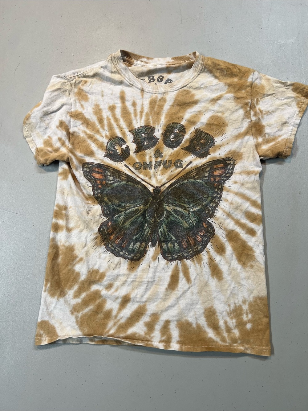 CBGB & OMFUG Butterfly Tie Dye Graphic Tee Size Small Y2K Grunge